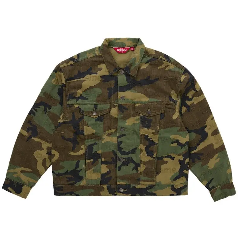 Supreme Men's Jacquard Logos Denim Trucker Jacket Woodland Camo, from StockX