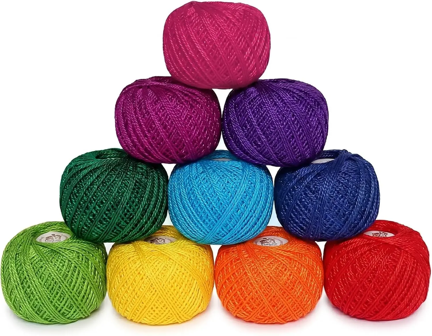 KGS Crochet Thread Cotton Yarn Balls | Size 8 | 10 Balls | 10 Grams Each Ball | Total 100 Grams of Pearl Cotton Thread for Crocheting, Cross Stitch, Needlepoint Hand Embroidery (Vibrant Rainbow) Gift