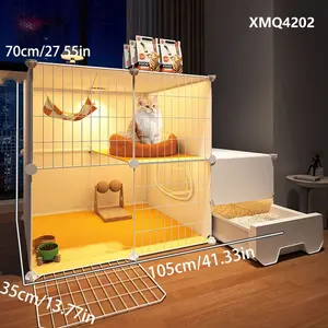 Cat Cage with Toilet Integrated Indoor Free Space Kitten Encrypted Two-Layer Cat Villa House Nest, Home Use, Litter Box Enclosure, No Model