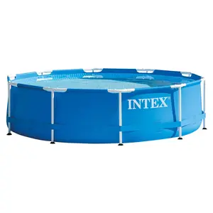 Intex 10 Foot x 30 Inch Above Ground Round Swimming Pool Metal Frame Easy Setup 1185 Gallons Capacity for Backyard Fun