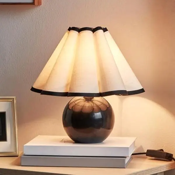Brightech Blair LED Table Lamp - Minimalist Compact Black Lamp with Organic Shape Marble Base, Pleated Shade, Soft White Light - Home Accessories Conversational Piece for Bedroom, Living Room, Minimalist Style, Compact Size