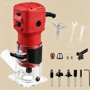 650W Compact Wood Router Tool, 110V Hand Trim Router with 1/4" Bits Set, 6 Variable Speeds 15000-32000 RPM, Edge Guide and Roller Guide for Woodworking