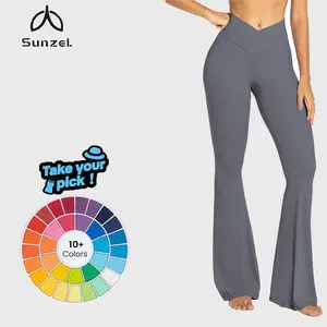Sunzel Women’s Flare Legging Yoga Pants, No Front Seam, Tummy Control, Crossover High Waist – 28", 30", 32", 34"