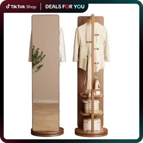 【HOT】66-69 in Tall Full View Body Dressing Floor Standing Mirror with Coat Rack & Stand, 360° Rotation, Thick Secure Base, Explosion-Proof Glass, Multifunctional Minimalist Indoor Furniture, Home Decor Mirror for Bedroom, Entryway Aesthetic Home Decor