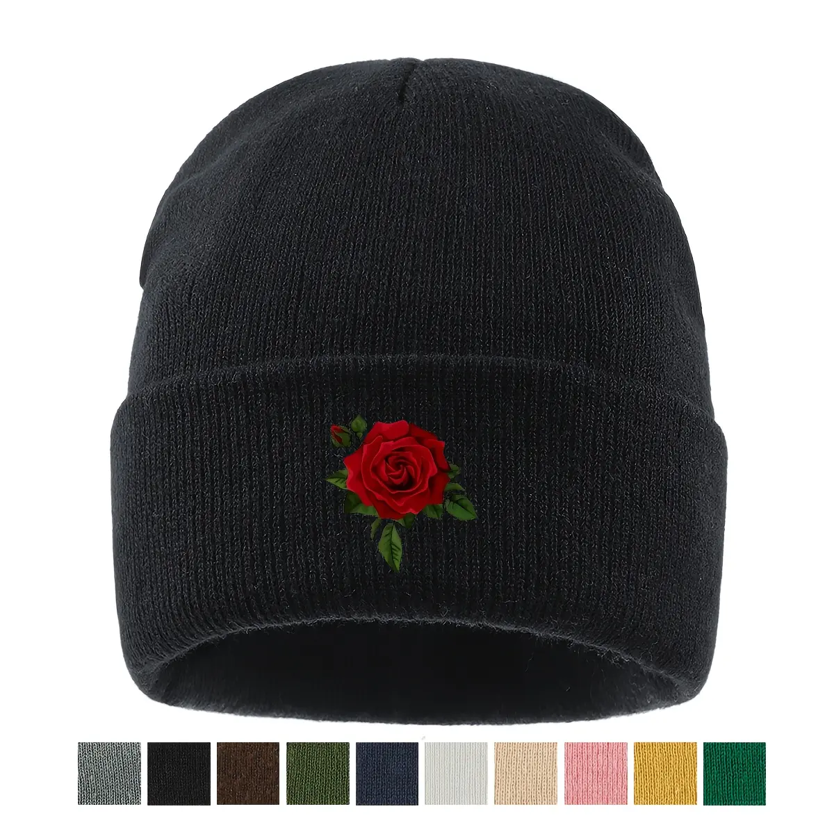 S&T Fun Acrylic Knit Floral Print Beanie - Stretch, Flexible, Warmth Retained, Retro Romantic, Loose Comfortable, Breathable, Unisex Autumn Winter Sports & Outdoor Hat for Running, Skateboard, Commute (Hand Wash Only, Multiple Colors, Dry in Shade), City