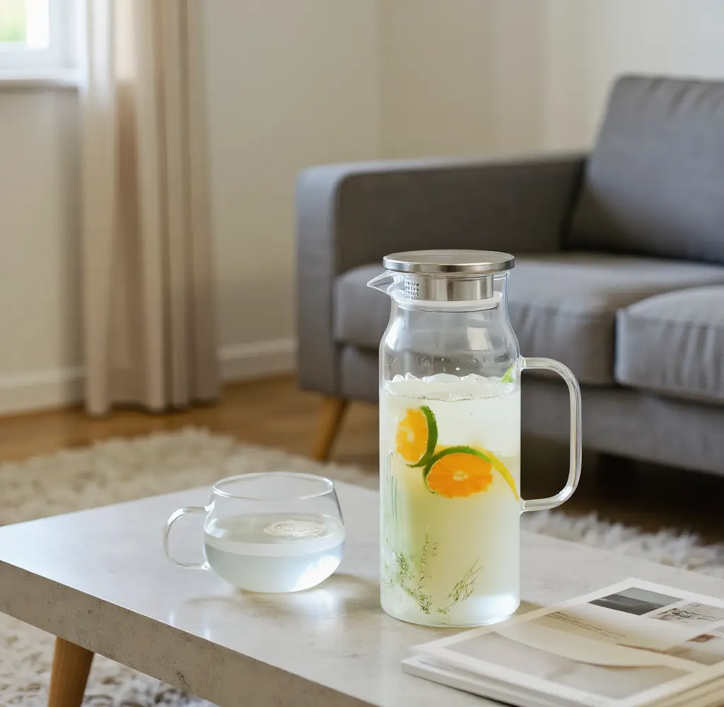 50oz Borosilicate Glass Water Pitcher with Stainless Steel Lid - High Temperature Resistant, Transparent and Durable for Beverages, Juice, Fruit Tea - Ideal Home