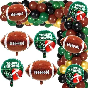 Football Party Balloon Garland Kit, 104 Pcs Black Gold Green Brown Balloons Arch Football Shaped Foil Balloons for Football Theme Party Super Sunday Touchdown Party Decoration