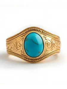 Vintage Men's Classical Elegant Thread Print Turquoise Ring, Wedding Engagement Party Jewelry Gift, 1pcs Retro Style Accessory