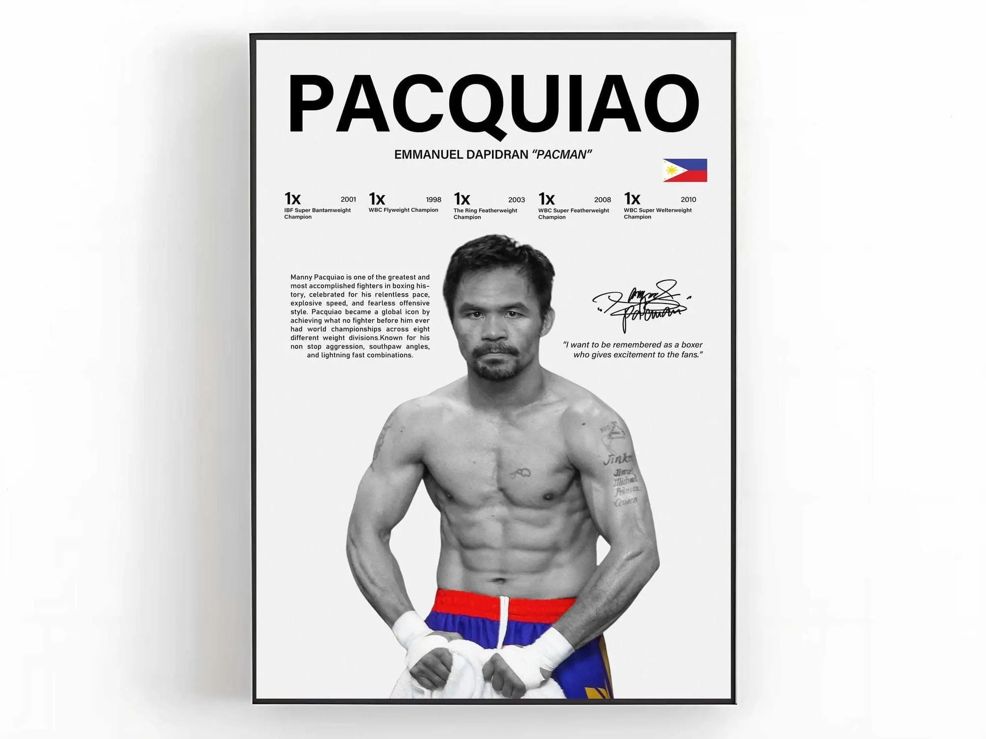 Manny Pacquiao Poster Boxing Wall Art Fighter Print Sports Room Decor Boxing Fan Gift( Unframed - Print Only )