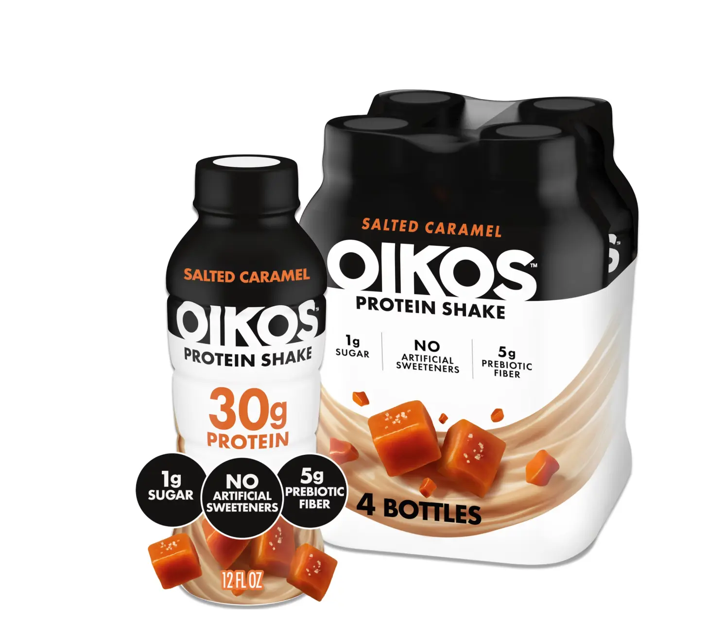 Oikos Protein Shake, Shelf Stable, Salted Caramel, 30g Protein, 12 fl oz, 4 Count​ Bottles high-quality whey