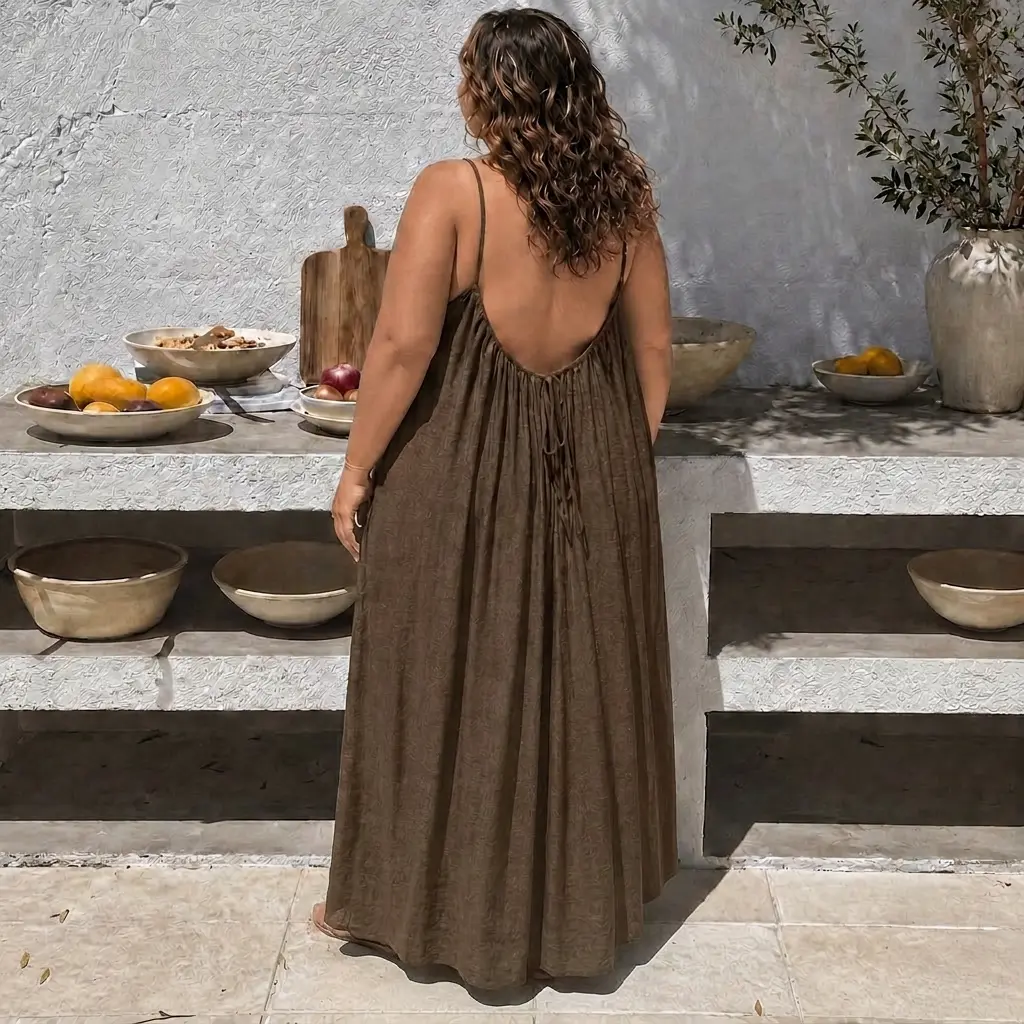 Plus Size Women's Solid Color Backless Spaghetti Strap Cami Dress, Casual Minimalist Sleeveless Oversize Dress for Summer, Ladies Clothes for Beach Holiday Vacation, Backless Dresses, Womenswear