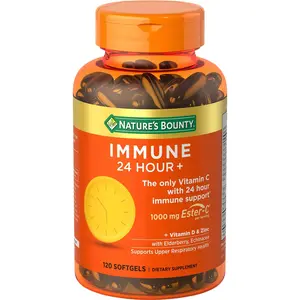 Nature's Bounty Immune 24 Hour Immune Booster Capsules, 120 Softgels, 1000mg Ester-C Vitamin C, Elderberry, Echinacea & Zinc, Health & Nutrition Dietary Support Supplement, Immune Boosters