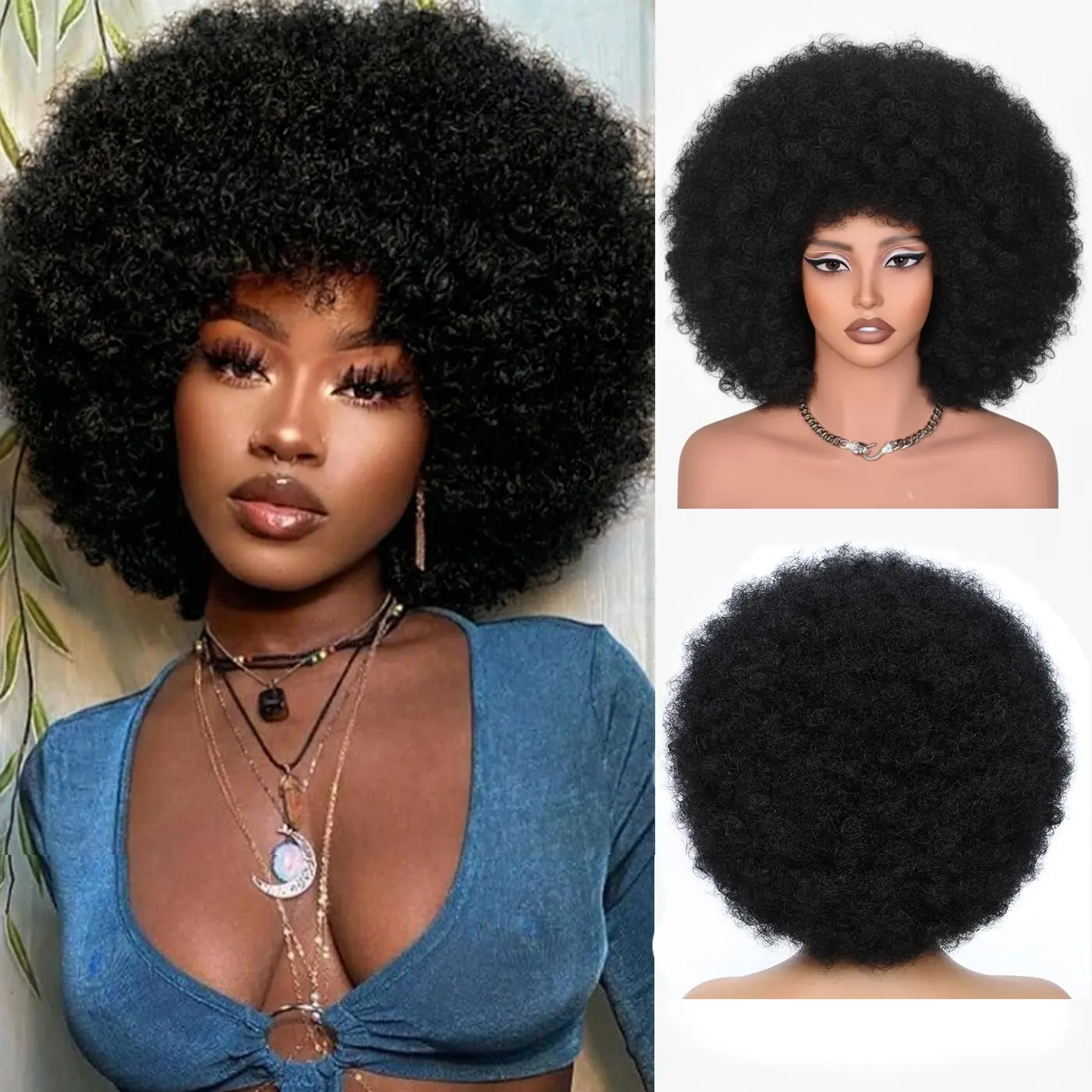 Lush Haute 【Special Offer】Afro Wigs for Black Women 70s Afro Kinky Curly Wig with Bangs Bouncy Huge Fluffy Puff Wigs Synthetic Hair for Cosplay Daily and Party