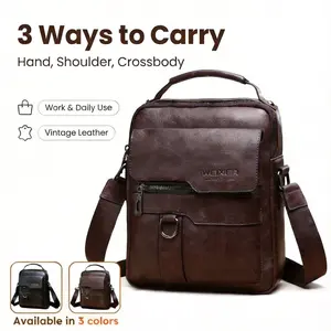 WEIXIER Men's Shoulder/Crossbody Bag, PU Leather; Women's Handbag, Classic Retro Style, Large Capacity, Multiple Compartments, Adjustable Shoulder Strap; Suitable for Business, Hiking, Daily Commuting, Wallet, Casual Fashion Briefcase, and Holiday Gifts.