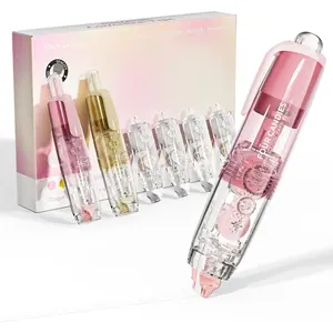 4 Candies Refillable Retractable White Correction Tape, 2 PCS White Cute Smooth Push-Pull Out Tape With 4 Extra Refills, Aesthetic Pen-Shaped Applicator For School Office Supplies (Pink Apricot)