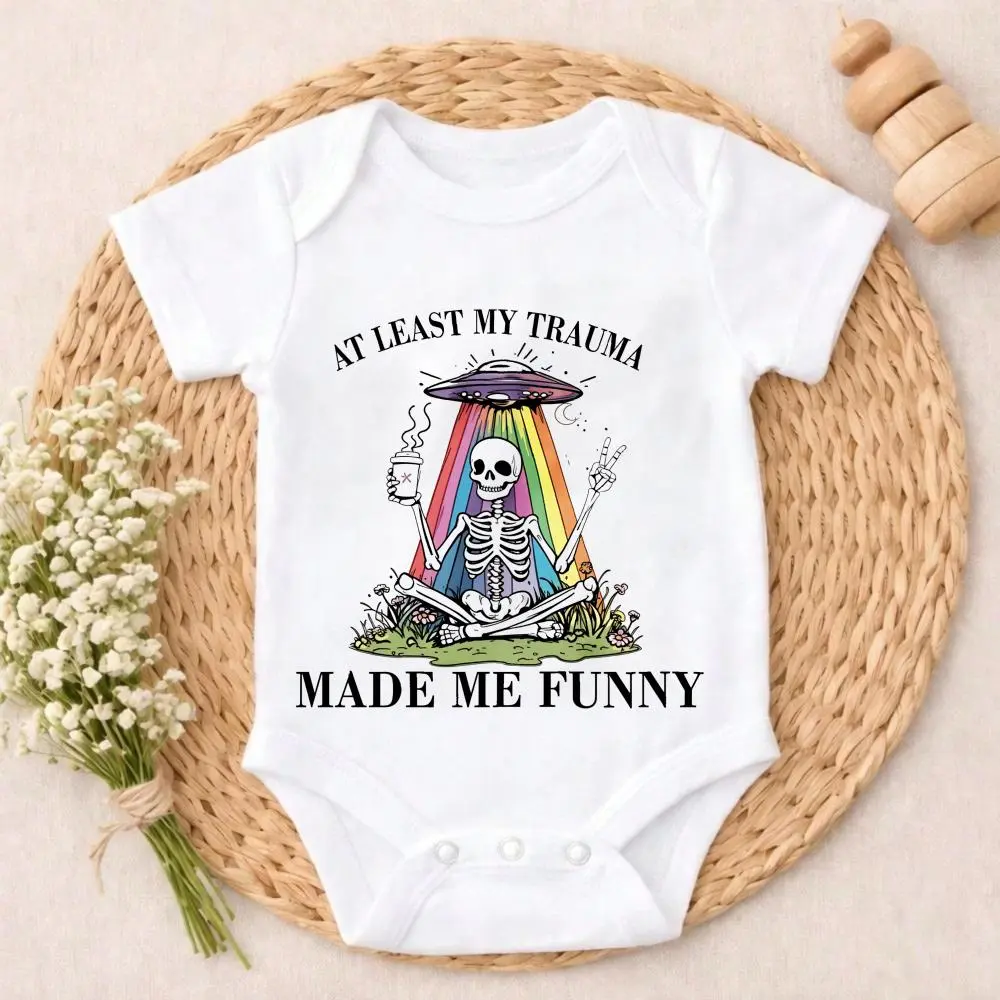 Baby Bodysuit  Skeleton With Rainbow And Ufo Snap Closure Newborn Clothes Neutral color scheme boy valentine Soft Cotton Newborn & Infant Romper Outfit for Boys & Girls 0-24M, Casual, 0-3M, 12M
