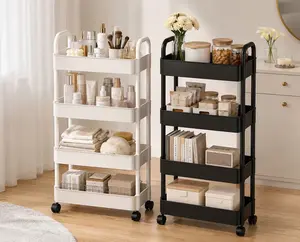 4-Tier Rolling Storage Cart - Mobile Utility Organizer Shelves with Wheels for Kitchen, Bathroom, Bedroom, Laundry Room