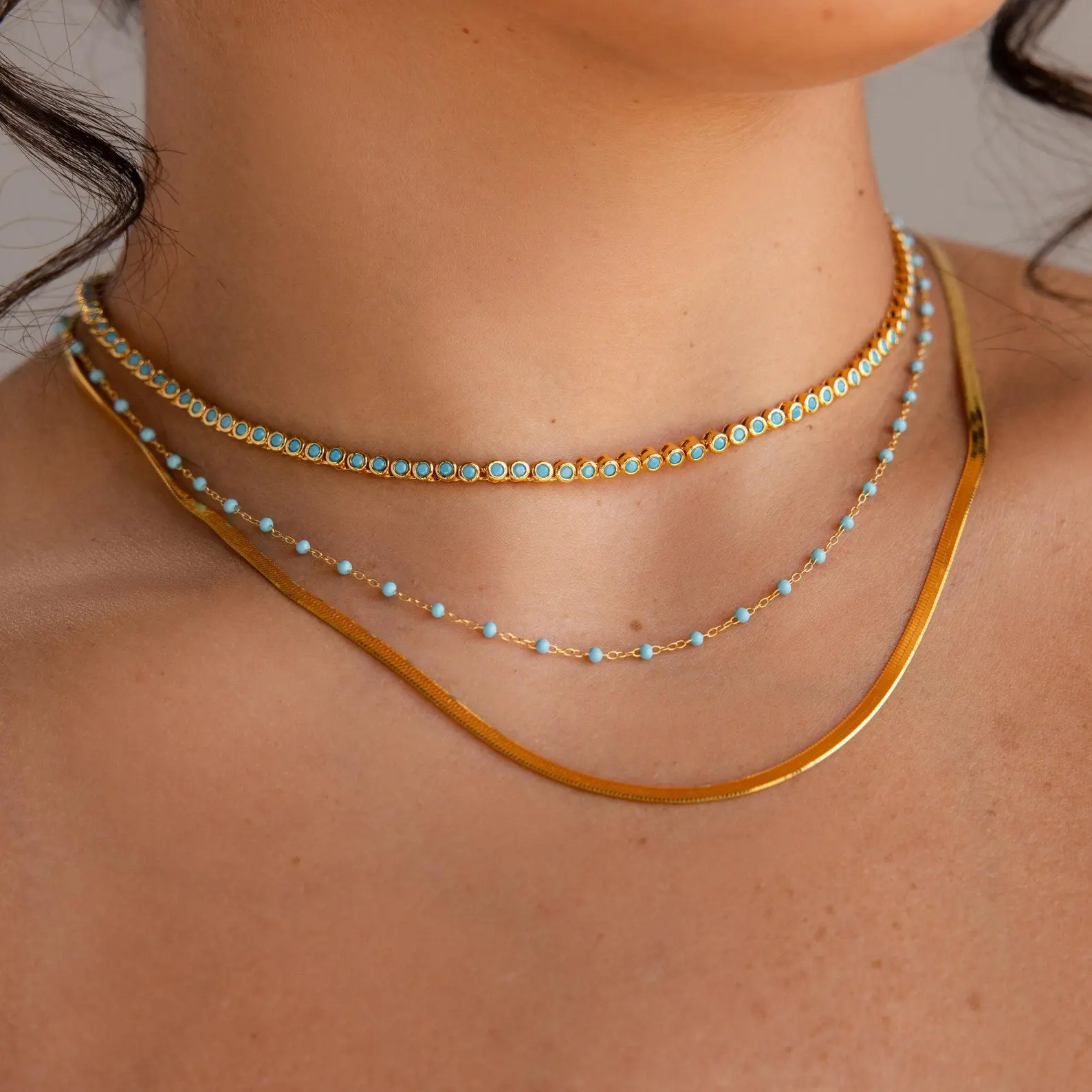 Turquoise Bezel Tennis Necklace by Caitlyn Minimalist - 18K Gold & Silver Plated Gemstone Choker Necklace - Boho Turquoise Jewelry - Best Friend Gift