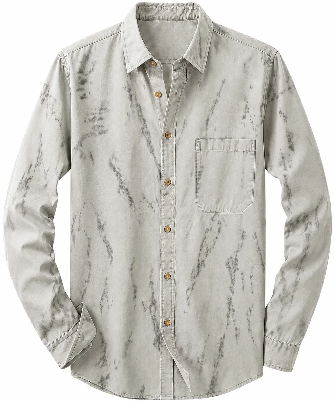 Men's 100% Cotton Garment Washed Long Sleeve Casual Spread Collar Shirt with Chest Pocket