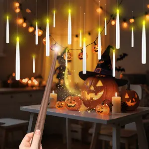 Magical Floating LED Candles with Wand Remote – Flameless Flickering Window Candles for Christmas & Halloween Decor, Battery Operated
