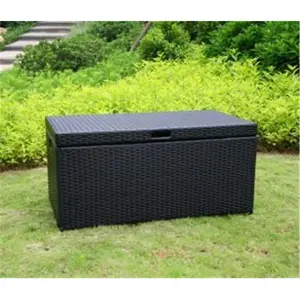 212 MAIN Black Resin Wicker Outdoor Patio Furniture Storage Deck Box - 40x20x20in, Natural Look, Tight Weave, Steel Frame, Chain Stopper, Easy Setup