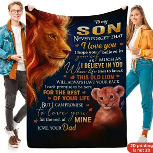 Hug in a Blanket "Lion Design" Inspirational Style Gift for Son Soft Comfortable Flannel Blanket Perfect for Birthday Back-to-School Sports Use