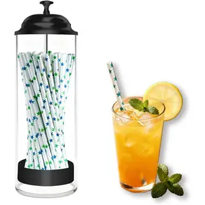 Straw Holder Straw dispenser with Stainless Steel Lid, Holds straws up to 8.5 inches for home kitchen countertop restaurant Drinking straw container