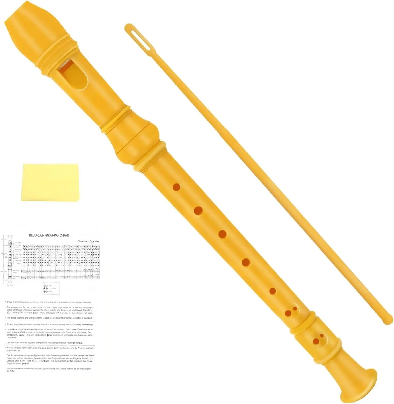 Recorder Instrument for   Beginners Students  Style C Key Soprano Recorder Instrument 8 Holes 3 count ABS Descant Recorders with Cleaning Kit, Packing Bag (Yellow)