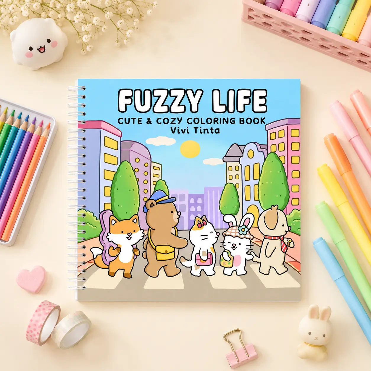 Fuzzy Life: Cute & Cozy Coloring Book for Adults & Teens Featuring Adorable Animal Friends in Everyday Moments for Stress Relief