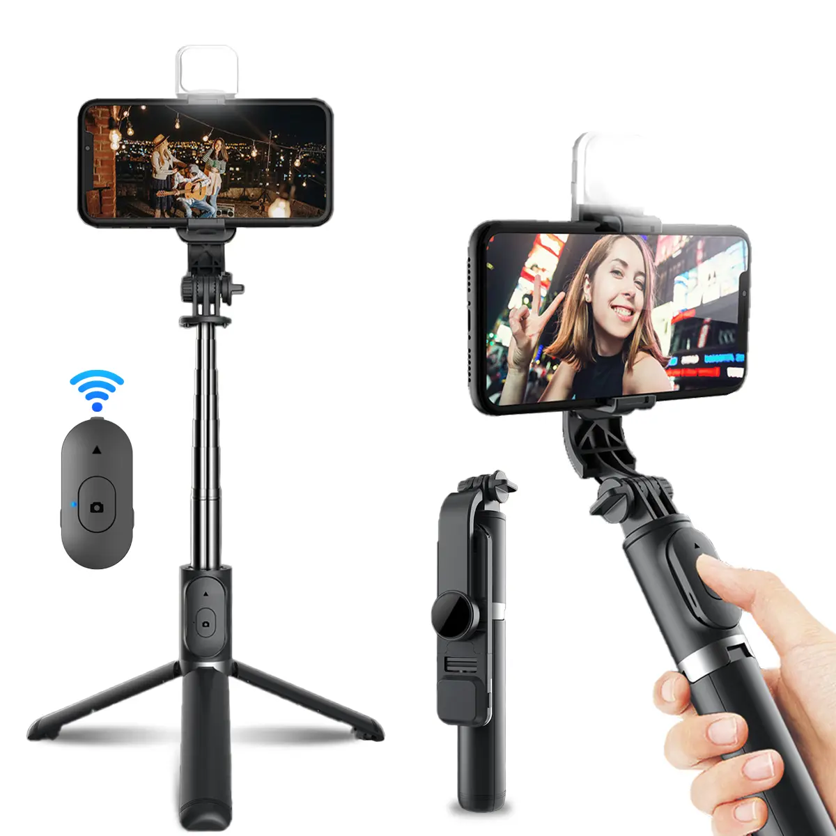 3 IN 1 Selfie Stick Tripod with LED Fill Light & Bluetooth Remote, 40.9-Inch Extendable Portable Phone Stand for Horizontal/Vertical Shooting, Vlogging, Travel & Group Photos