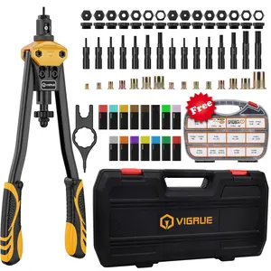 VIGRUE 16'' Rivet Nut Tool Kit Nutserts Rivnut Hand Tool Set with 15PCS Metric & Inch Mandrels M3 to M12, 6-32 to 1/2-13 and 300PCS Metric & SAE Rivet Nuts Assortment Hardware Heavy Duty Portable