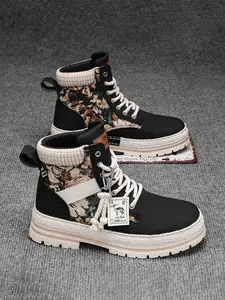 Men's PU Leather Boots, Casual Above Ankle Boots, All Seasons, Random Print, PVC Sole, Fall & Winter Fashion