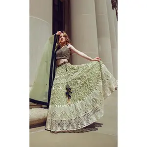 Pista Lehenga Choli with Heavy Embroidery