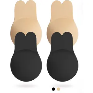 2pcs Silicone Adhesive Backless Strapless Bra Push Up Invisible Sticky Bra for Women Breast Lift Nipple Covers Breathable Casual Push Up Bras with Ankle Socks Set