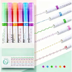 6Pcs Decorative Magic Border Pens, Multi Pattern Line Stamp Markers, Creative Drawing Tools for Journaling Note Taking Scrapbooking and Handwritten DIY Decoration