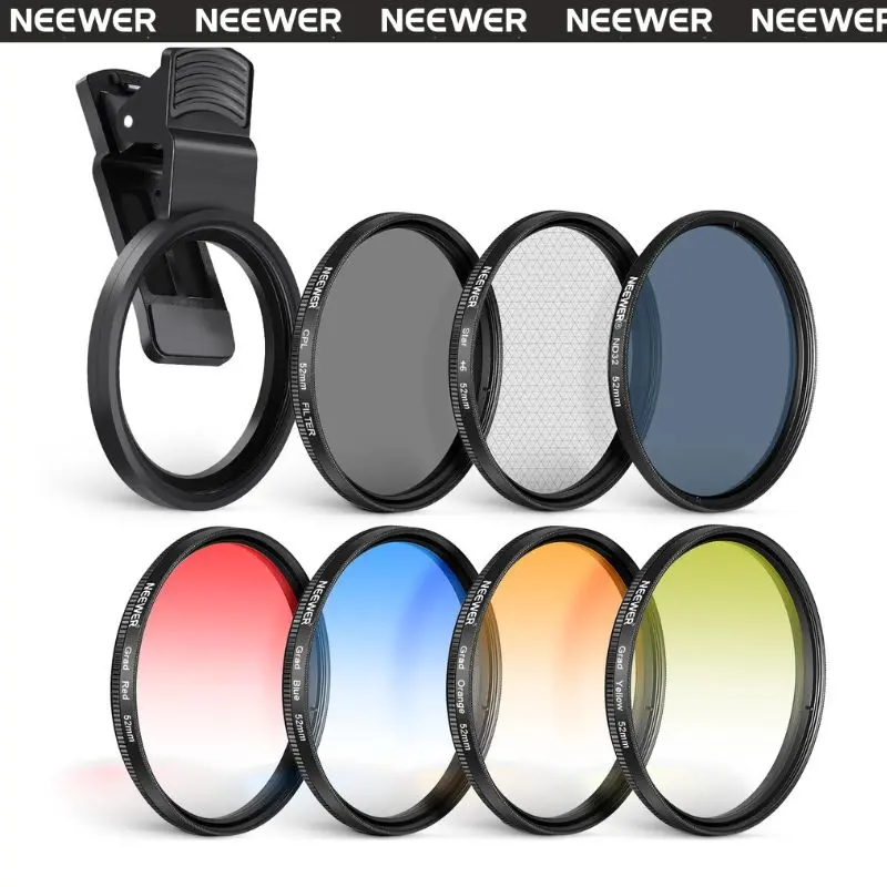 NEEWER Clip-On Filters Kit for Phone & Camera – 7 Interchangeable Lens Filters Set with Universal Clip, Portable Camera Lens Kit for Photography, Video, Vlogging & Content Creation