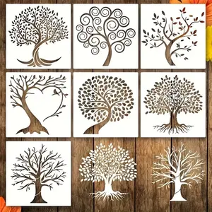 7pcs Tree of Life Stencil, Reusable Plastic Template for Painting, Spray Guns, Canvas Decor, Art Crafts, Wall & Floor Ornament, Art Supplies, DIY Painting Supplies