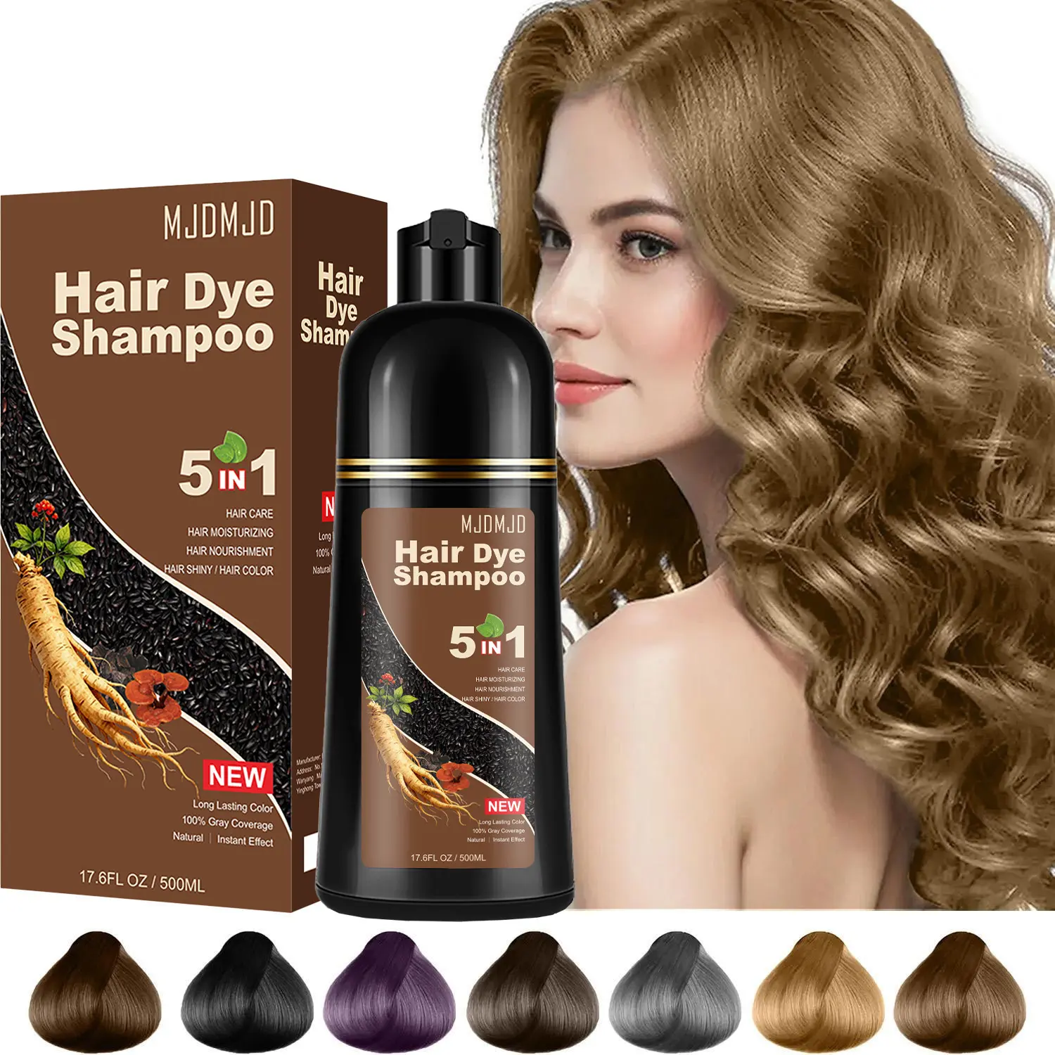 Blonde Brown Hair Dye Shampoo 5-in-1, Instant Hair Color Shampoo for Gray Coverage, Color in 10-15 Minutes, Natural Plant-Based Formula, Long-Lasting & Easy to Use for Women & Men, Paraben-Free, Hypoallergenic, 500ml / 16.9 Fl Oz