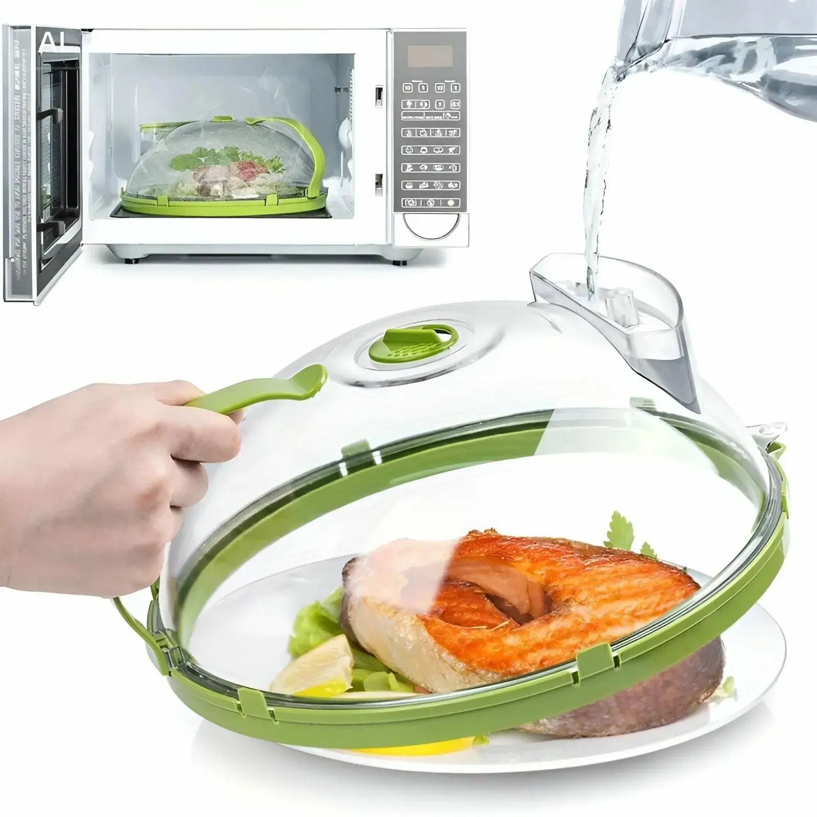 Microwave Splatter Cover with Water Steamer 10 Inch Clear Food Cover Lid for Microwave Plates, Bowls & Reheating