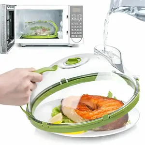 Microwave Splatter Cover with Water Steamer 10 Inch Clear Food Cover Lid for Microwave Plates, Bowls & Reheating