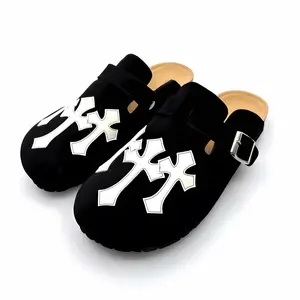 Saint Clogs Gothic Cross Buckle Clogs – Black Suede Slip-On Sandals for Men & Women | Comfortable Streetwear Shoes