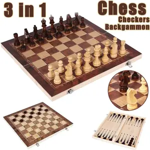 New Design 3 in 1 Wooden Chess Backgammon Checkers Travel Games Chess Set Board Draughts Entertainment Christmas Gift NONE