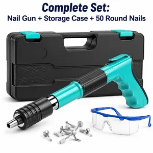 Multifunctional Manual Nail Gun Set with Portable Storage Case, Wall Fixing Nailer Tool for Home Renovation, Woodworking & Installation concrete