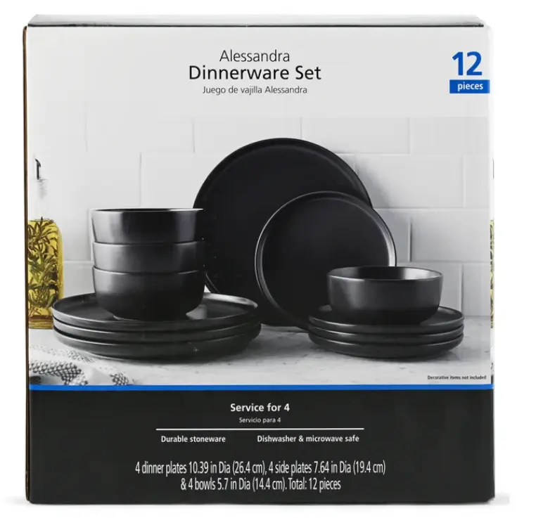 Alessandra Matte Black 12-Piece Stoneware Dinnerware Set