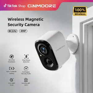 CINMOORE Outdoor/Indoor Magnetic wireless Camera 2.5K，Easy-install 2.4G WiFi Smart Garage Security Camera – HD Video, Full-color Night Vision, Motion Detection, Two-Way Audio, Smartphone Control Lens, Local Installation Card, Monitorin