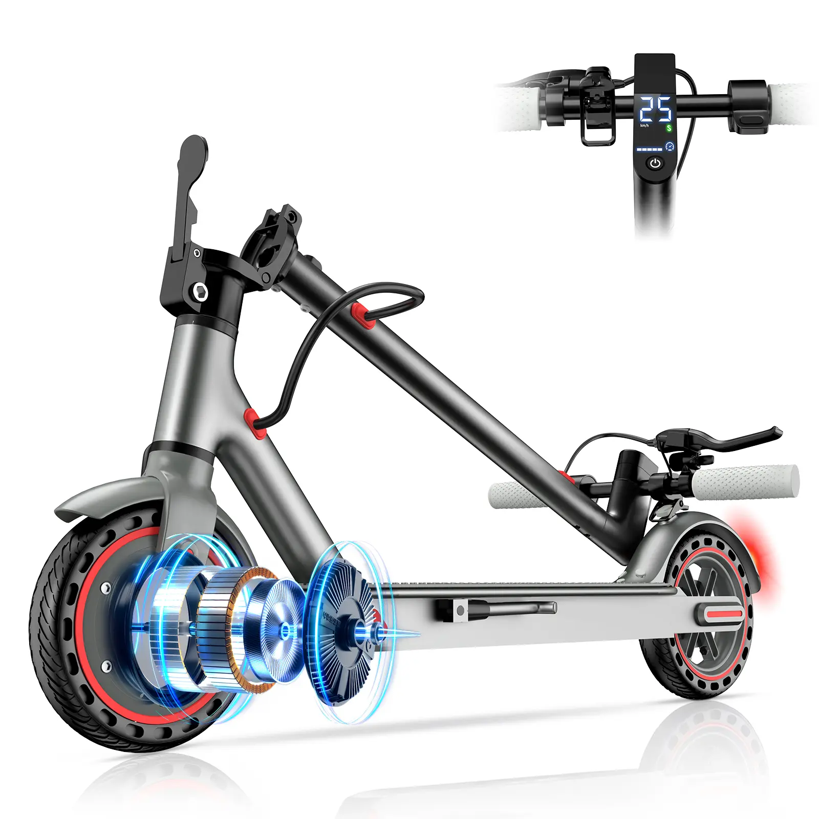 19MPH Electric Scooter escooter Tires Powerful Motor 3 Speed Modes Foldable Portable Front Rear Lights City Commuter AppSmart Control E Scooter