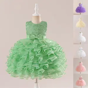 Puffy Kids Clothes 062 White Flower Girls Frock Ball Gown Pageant Children Elegant Princess Prom Host Formal Evening Party Cocktail Cake Dress 3-7Y