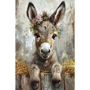 1PCS Cute Donkey Diamond Painting Kit with Flower Crown Animal Diamond Art for Home Decor DIY Craft Gif