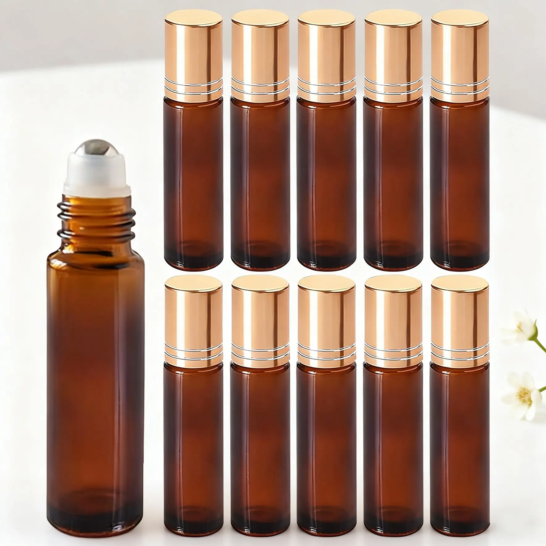 Amber Glass Roll-On Bottles with Steel Roller Balls, Portable Essential Oil Travel Dispenser Bottle Kit, Travel Container Bottle, Refillable Beauty Care, Hair Care & Cleaning, Reusable Glass Bottle