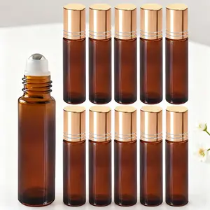 Amber Glass Roll-On Bottles with Steel Roller Balls, Portable Essential Oil Travel Kit, Refillable Beauty Care, Hair Care & Cleaning